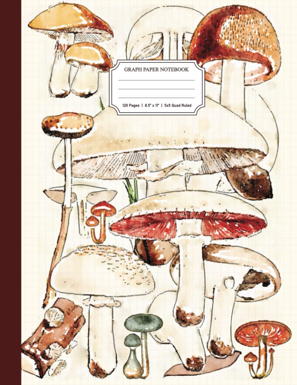 ler totalmente Graph Paper Composition Notebook Quad Ruled 5x5: 120 Pages, 8.5"x11", Vintage Watercolor Mushroom Design Notebook For Math and Science Students also Note Taking or Journaling.