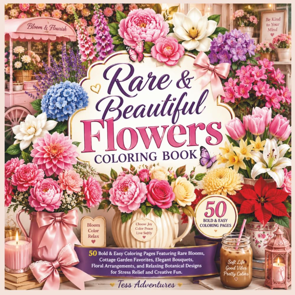 capítulo por capítulo baixar Rare & Beautiful Flowers Coloring Book: 50 Single-Sided Bold & Easy Pages of Giant Floral Bouquets, Unique Blooms, Cottage Garden Flowers, Decorative Vases, and Relaxing Botanical Designs