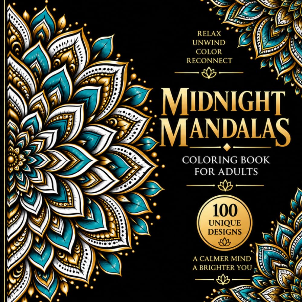 ler totalmente Midnight Mandalas Coloring Book for Adults: 100 Black Background Mandala Designs for Relaxation, Stress Relief, Mindfulness and Creative Coloring,... (The Mindful Mandala Coloring Collection)