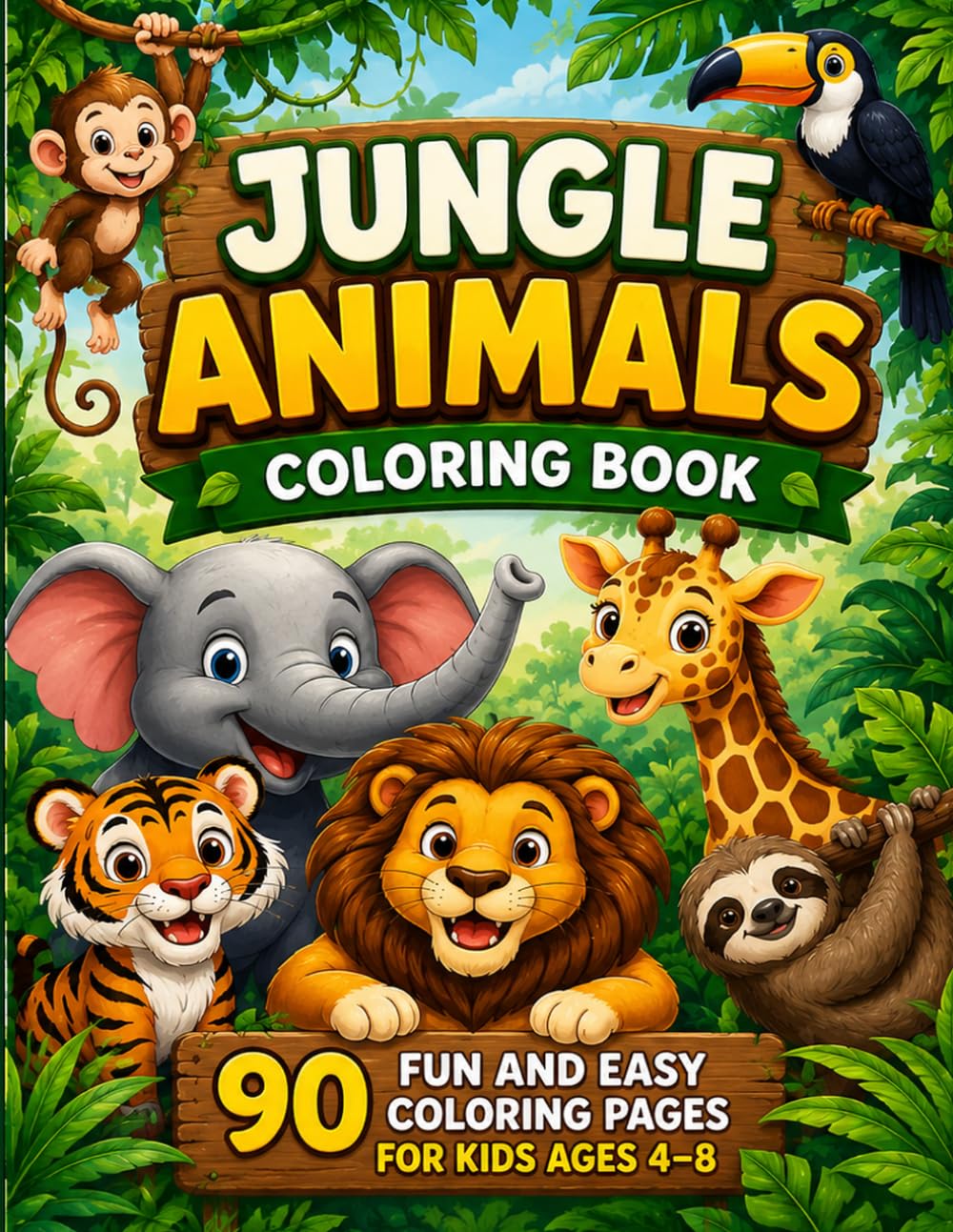 Jungle Animals Coloring Book for Kids: 90 Fun and Easy Jungle Animal Coloring Pages with Big Bold Outlines for Ages 4–8 (Portuguese Edition) baixar livro de graça