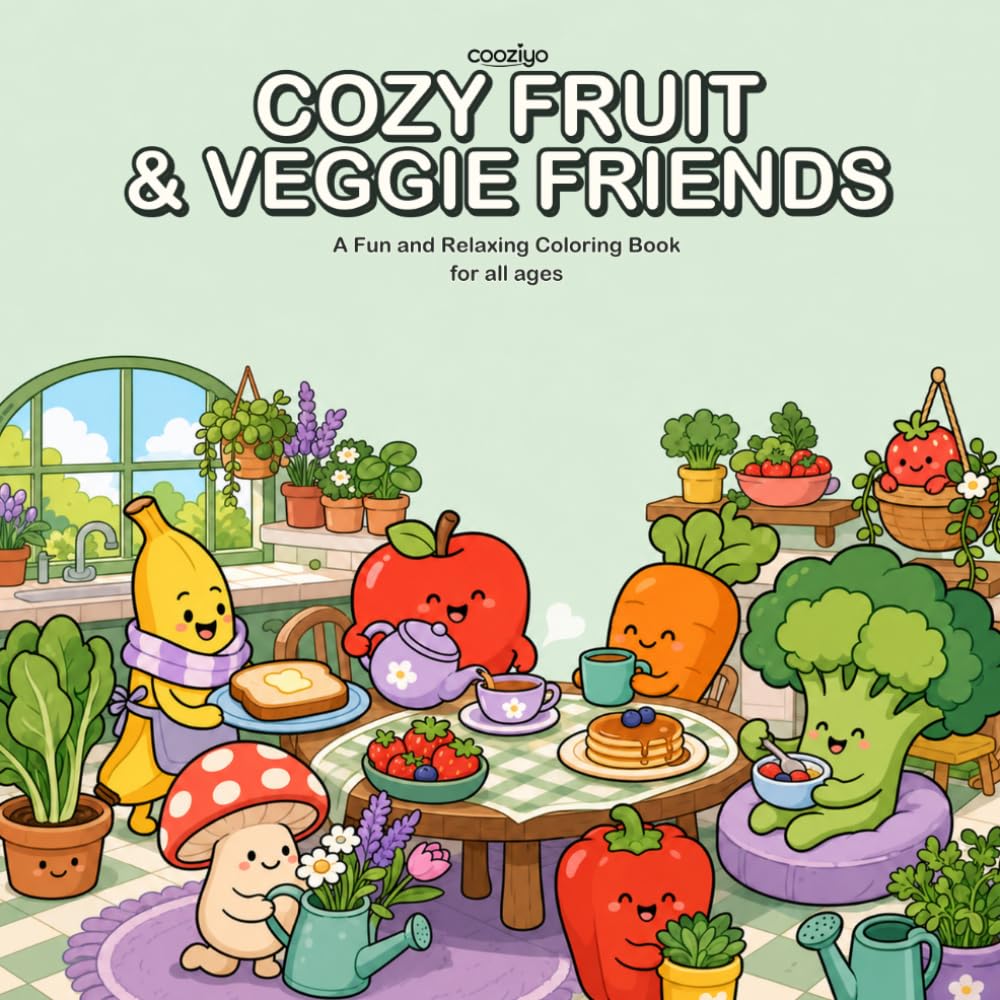 ler totalmente Cozy Fruit & Veggie Friends: Veggie Life Coloring Book for Adults Featuring Cute Garden Food and Fruit for Stress Relief (Cozy Spaces Coloring)