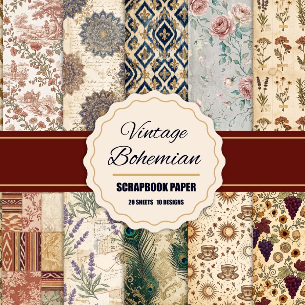 capítulo por capítulo baixar Vintage Bohemian Scrapbook Paper: 20 Double-Sided Scrapbook Paper Sheets, 10 Unique Vintage Boho Designs Ephemera Paper for Collage, Card Making, Gift Wrapping and Decoupage Crafts