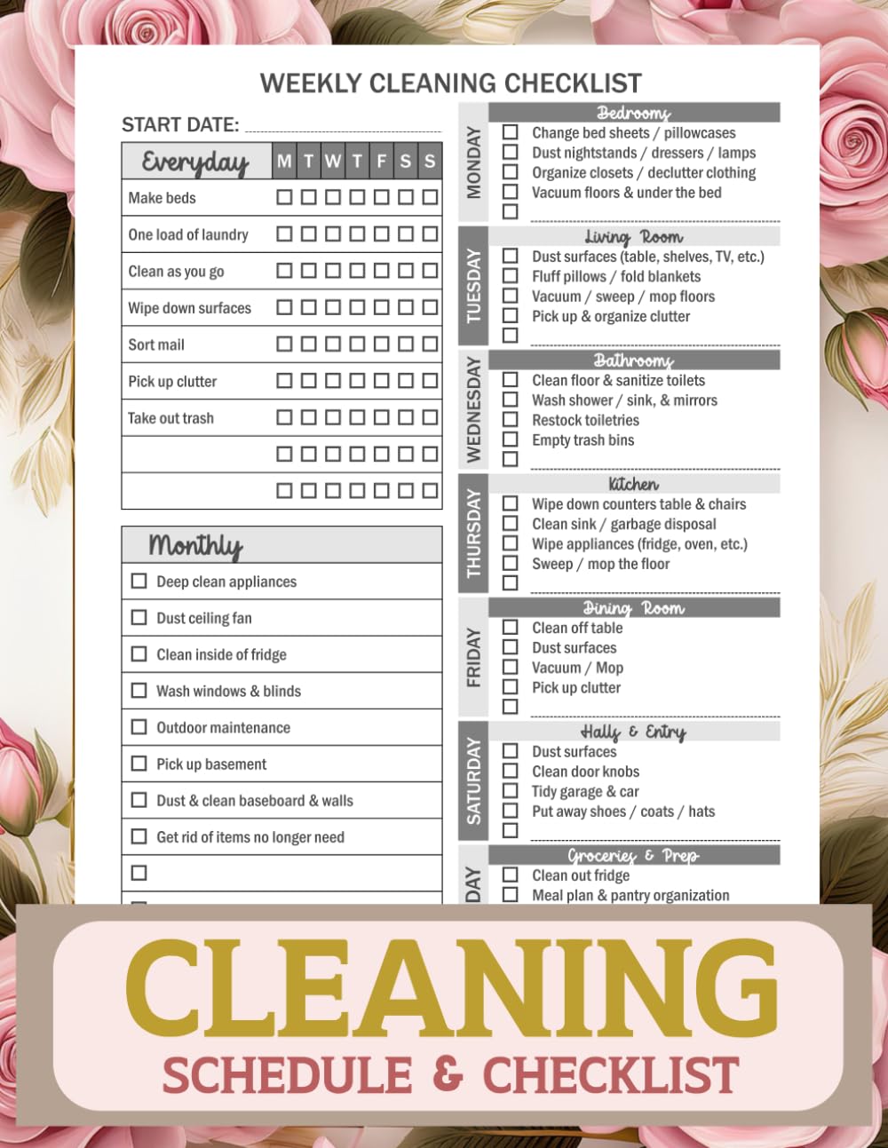 Cleaning Schedule and Checklist for Women: Cleaning Schedule Planner, Daily, Weekly, and Monthly Checklists for an Organized Home. (109 Pages, 8.5 x 11 Inches) baixar o livro de graça