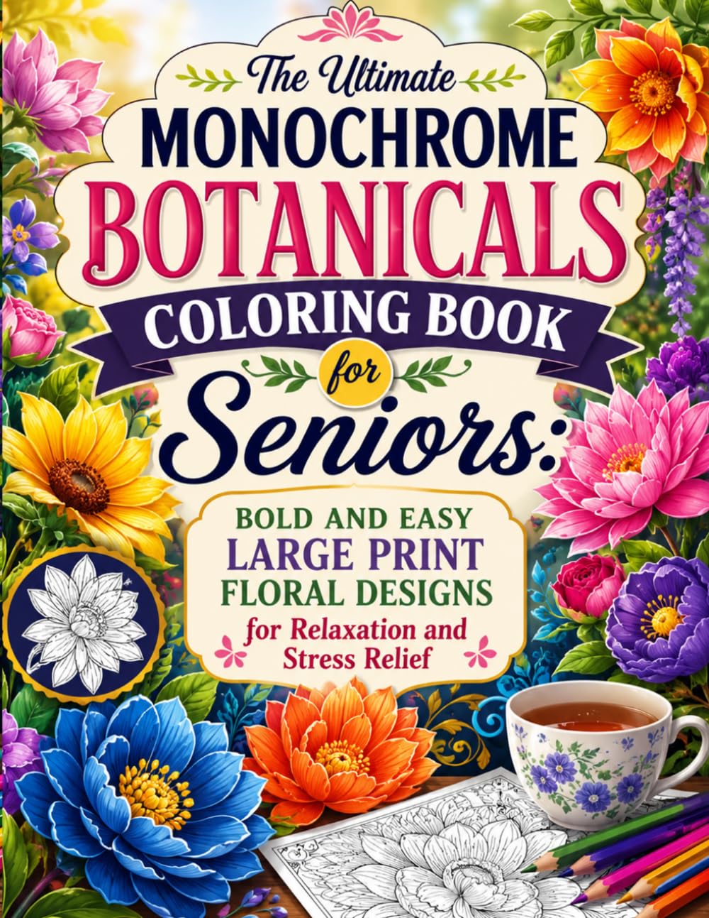 ler totalmente The Ultimate Monochrome Botanicals Coloring Book for Seniors: Bold and Easy Large Print Floral Designs for Relaxation and Stress Relief
