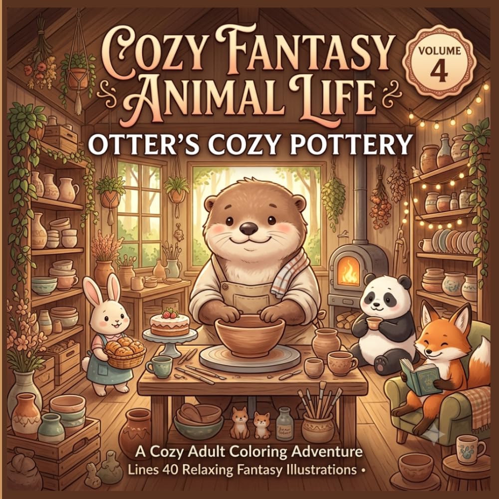COZY FANTASY ANIMAL LIFE: Volume 4: Otter's Cozy Pottery, A Cozy Adult Coloring Adventure With 40 Relaxing Fantasy Illustrations baixar livro de graça