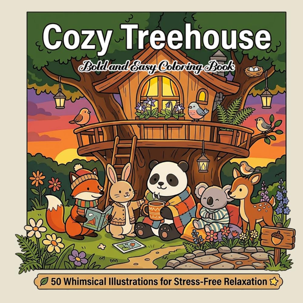 ler totalmente Cozy Treehouse Bold and Easy Coloring Book: Whimsical Woodland Creatures