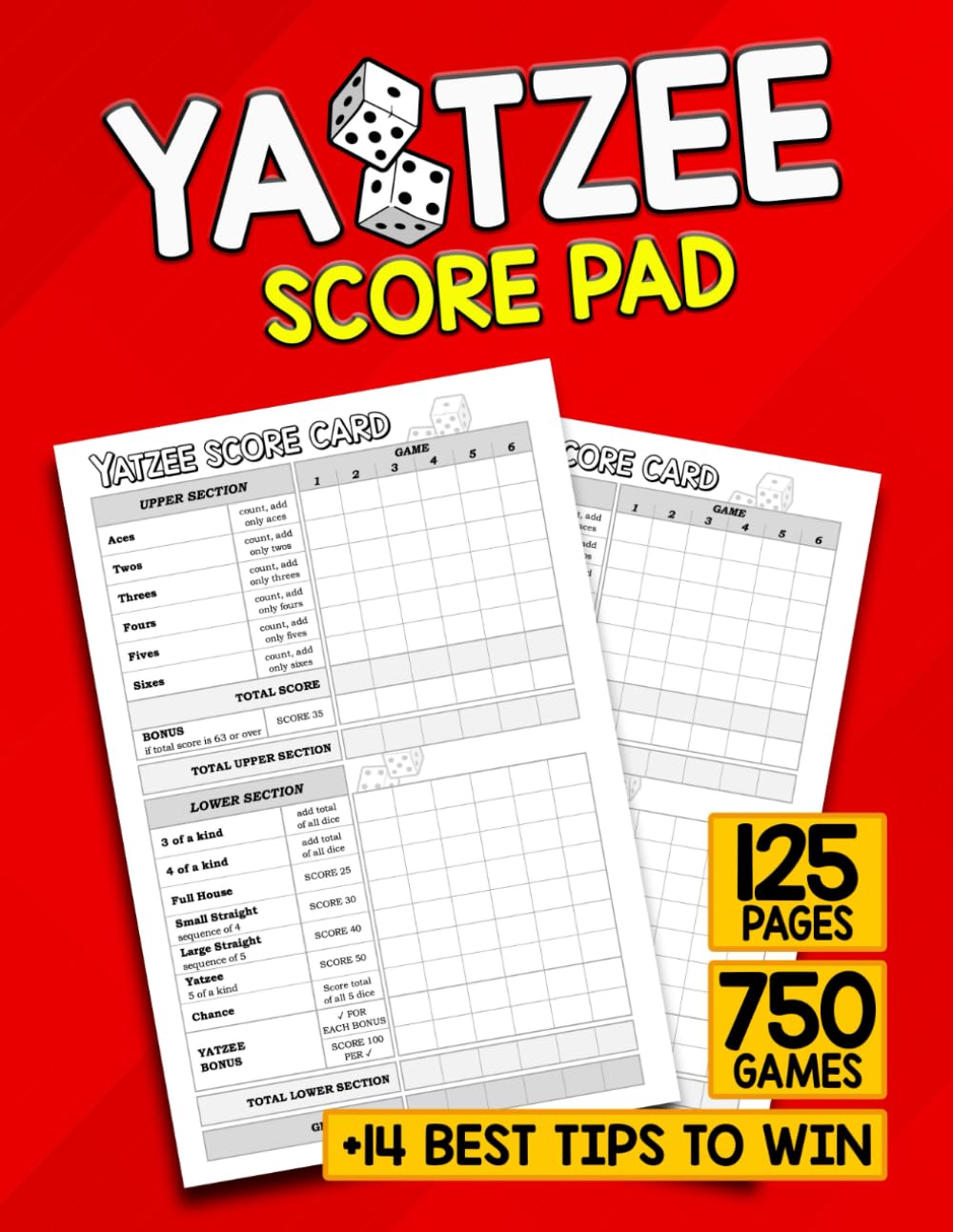 ler totalmente Yatzee Score Pad: Yatzee Score Sheets for Scorekeeping | 8.5 x 11 in Size | Best tips to win