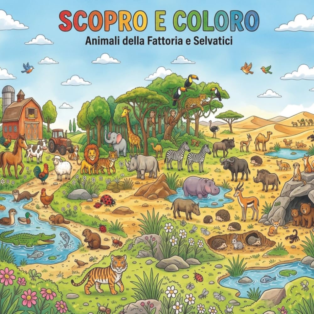 Il mio primo libro da colorare per bambini 1-4 anni: animali della fattoria e selvatici: 50+ disegni grandi di animali, con cornici divertenti da... bianco — Scopro e Coloro (Italian Edition) baixar o livro de graça