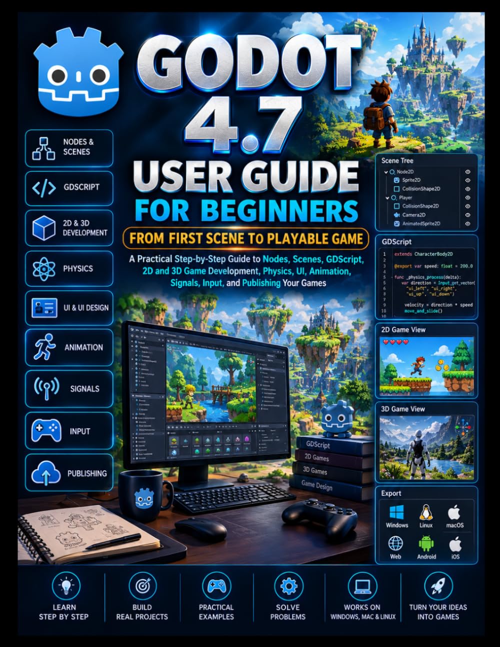 GODOT 4.7 USER GUIDE FOR BEGINNERS:From First Scene to Playable Game: A Practical Step-by-Step Guide to Nodes, Scenes, GDScript, 2D and 3D Game... UI, Animation, Signals, Input, and Publishing baixar livro de graça