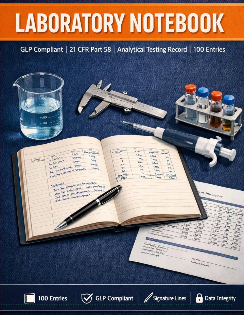 ler totalmente Laboratory Notebook GLP Compliant: GLP Testing Record for Chemists and Analysts — 100 Entries with Sample Tracking, Calibration Logs, Deviation Reporting and Data Integrity Signatures