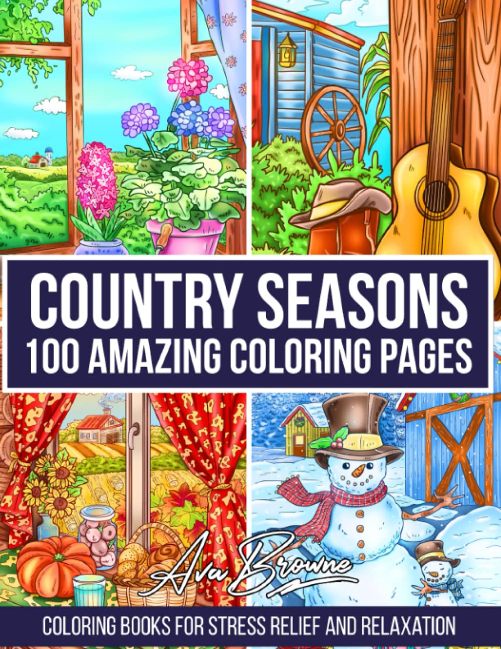 Country Seasons Coloring Book: Adult Coloring Book with 100 Amazing Coloring Pages Featuring Spring, Summer, Fall, and Winter Country Scenes baixar livro de graça