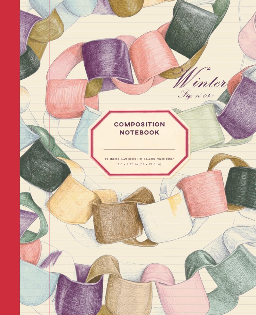ler totalmente Composition Notebook College Ruled: Velvet Ribbon Chain Garland, Vintage Colored Pencil | Stylish Aesthetic Journal for Adult Women Who Love Retro Party Decor — Fig. 4, 120 Cream Pages
