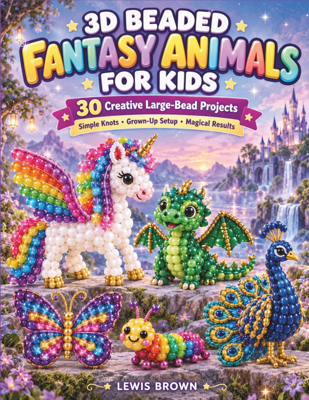 3D Beaded Fantasy Animals for Kids: 30 Creative Large-Bead Projects Girls Ages 6-9 Can Complete with Simple Knots and Grown-Up Setup
