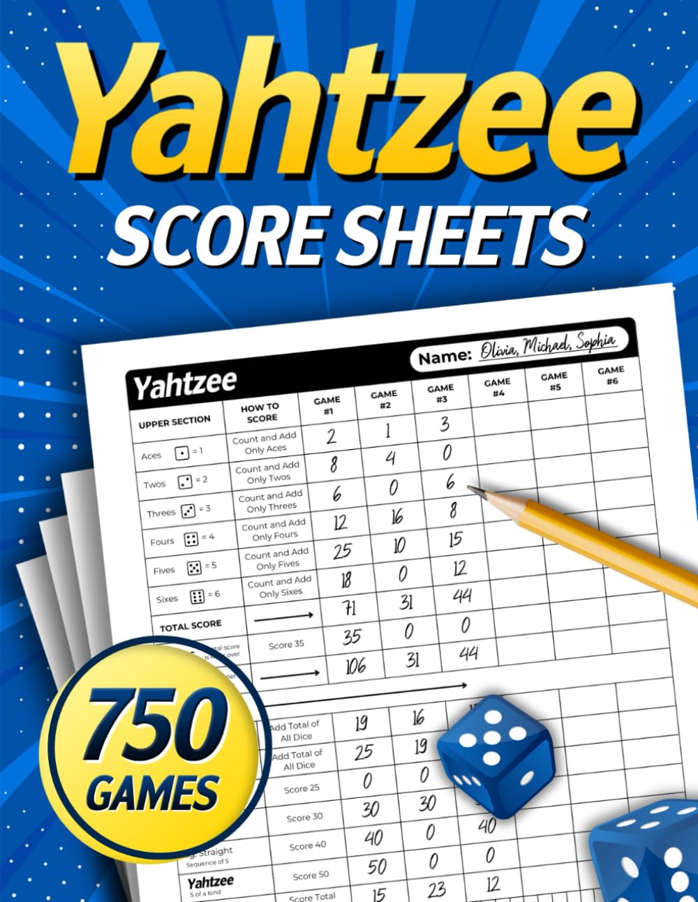 capítulo por capítulo baixar Yahtzee Score Sheets: 750 Games For Scorekeeping (8.5 x 11 Large Print)