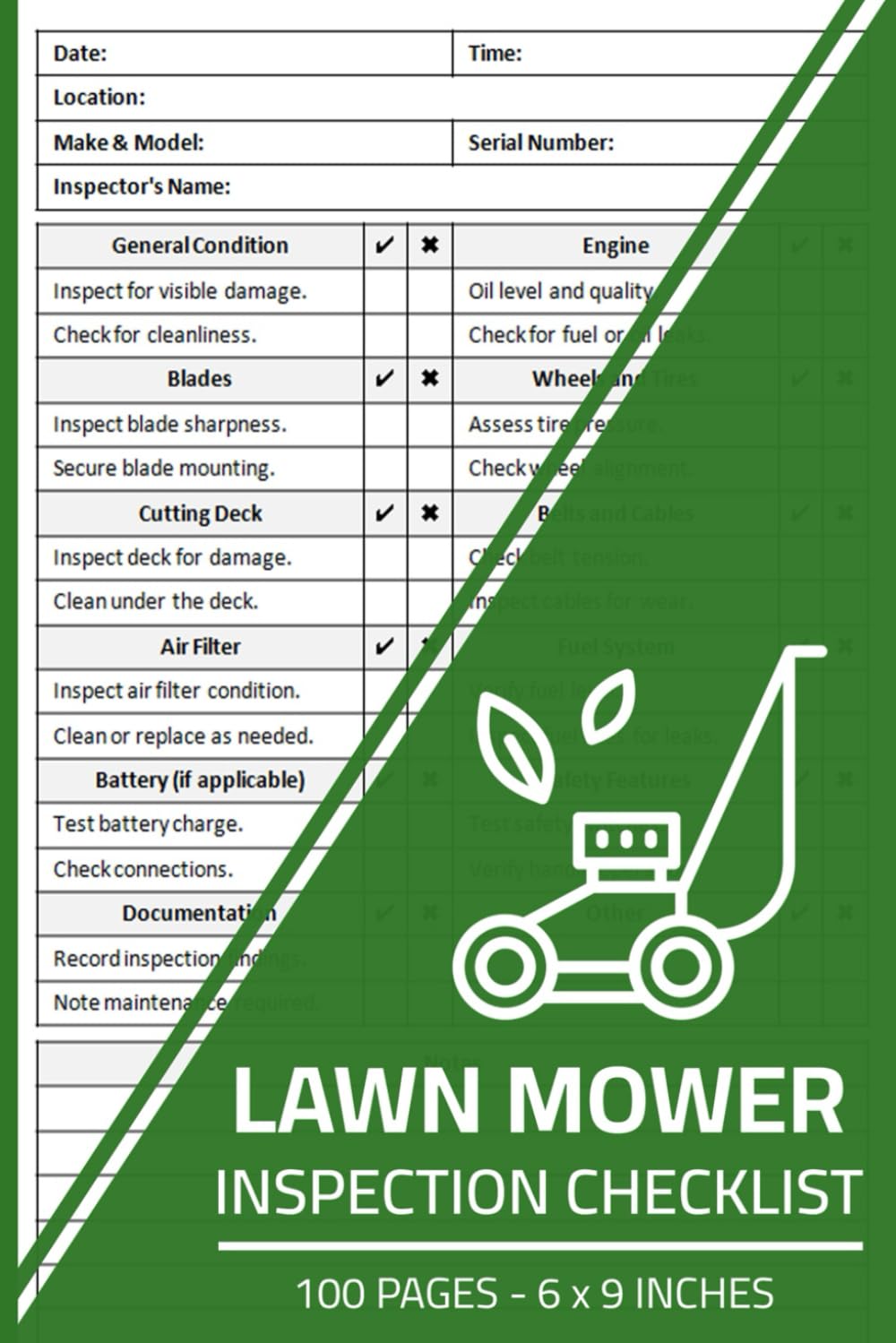 Lawn Mower Inspection Checklist: Lawn Mower Pre-Start Inspection Report Book | Lawn Mower Safety & Maintenance Inspection Sheets baixar livro de graça