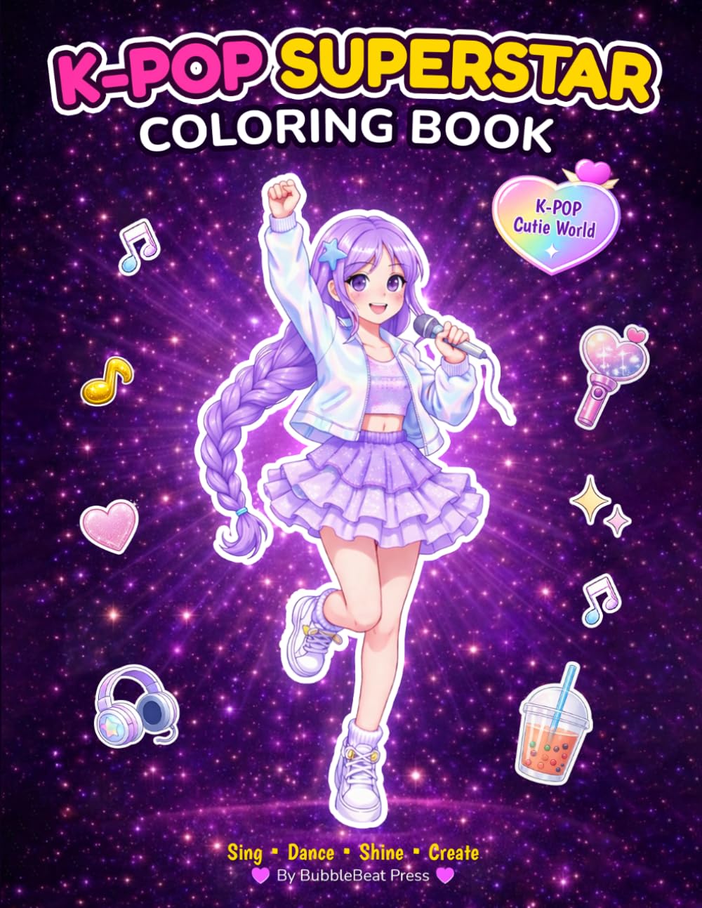 ler totalmente K-Pop Superstar Coloring Book: Cute Anime K-Pop Idol World | 40 Themed Pages with Fill-In Story Scenes, Stage Fashion & Kawaii Idol Characters for Kids, Teens & Adults