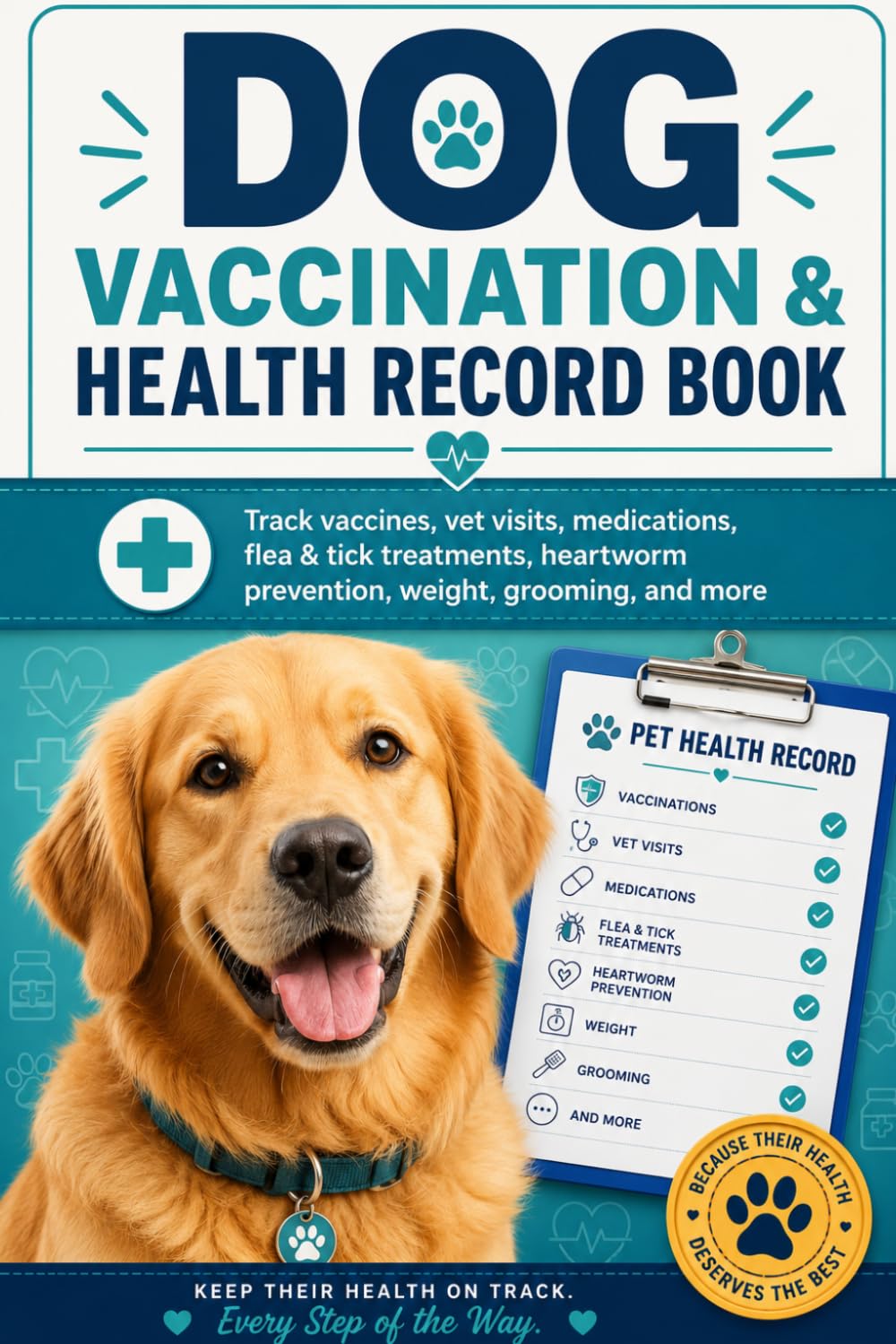 Dog Vaccination Record Book: Dog Health & Medical Tracker for Vet Visits, Medications, Flea & Tick Treatments, Heartworm Prevention, Weight, Grooming, and More