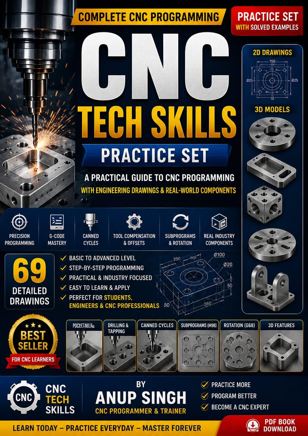 CNC Machining Practice Drawings: 49 + 2D Blueprints for VMC and HMC Programming Mastery (English Edition) baixar o livro de graça