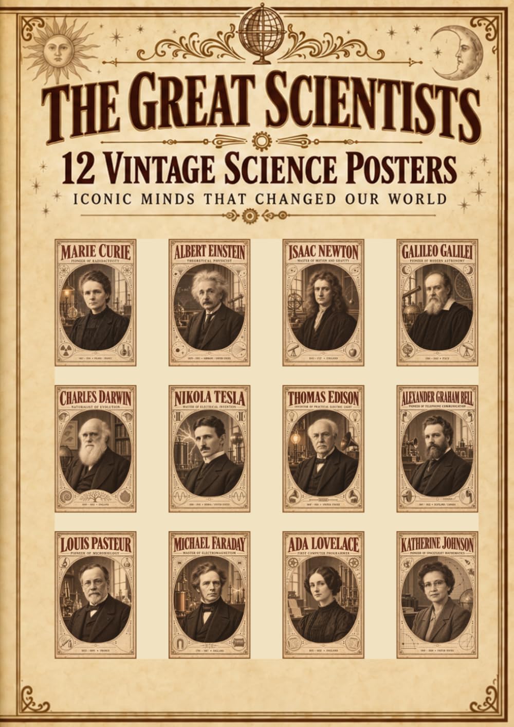 The Great Scientists: 12 Vintage Science Posters. Iconic Minds That Changed Our World (12 Posters to Frame & Display) baixar o livro de graça