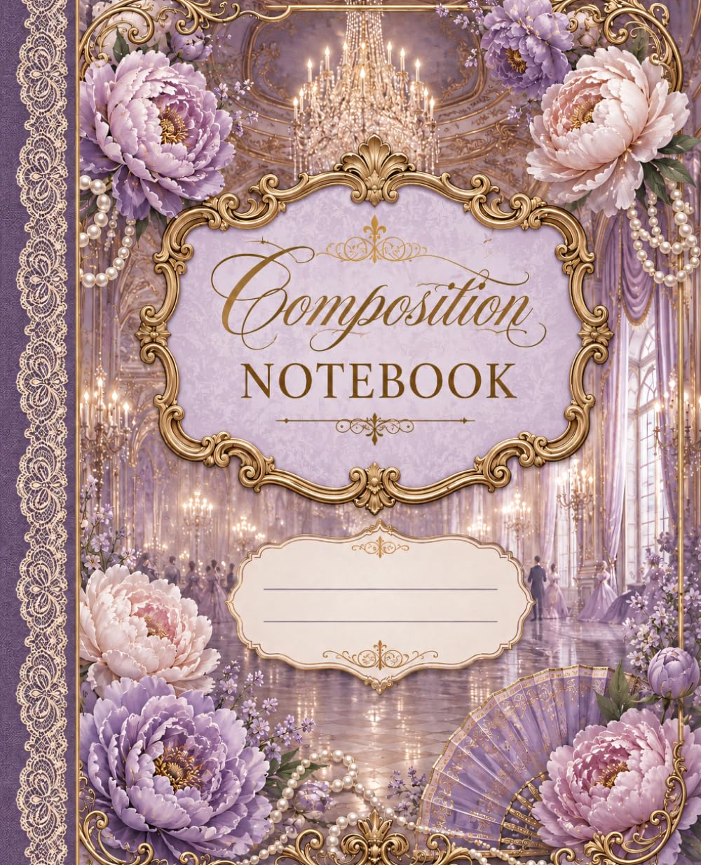ler totalmente Palace Ballroom Composition Notebook College Ruled: Opulent Chandelier, Lace, Peony & Pearl Soirée Romantasy Aesthetic | Vintage Victorian Romance... | Baroque Floral | 110 Pages 7.5x9.25in