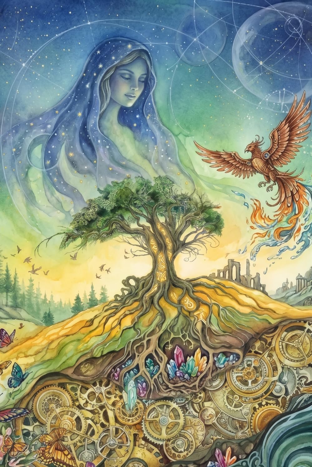 ler totalmente Mystical Tree of Life and Cosmic Goddess Journal: 6x9 Inch Paperback Notebook with 100 Lined Pages, Phoenix and Steampunk Clockwork Art Cover, Spiritual Diary for Manifestation, Dreams, and Reflection