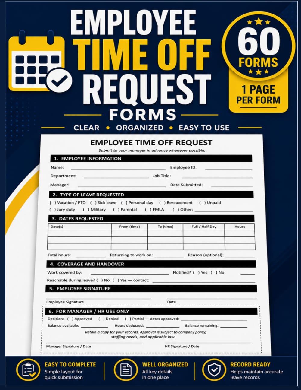 Employee Time Off Request Forms: Time-Off / Worker Day-Off Log for Staff Members. Leave of Absence / Vacation for Businesses and Offices. PTO baixar o livro de graça