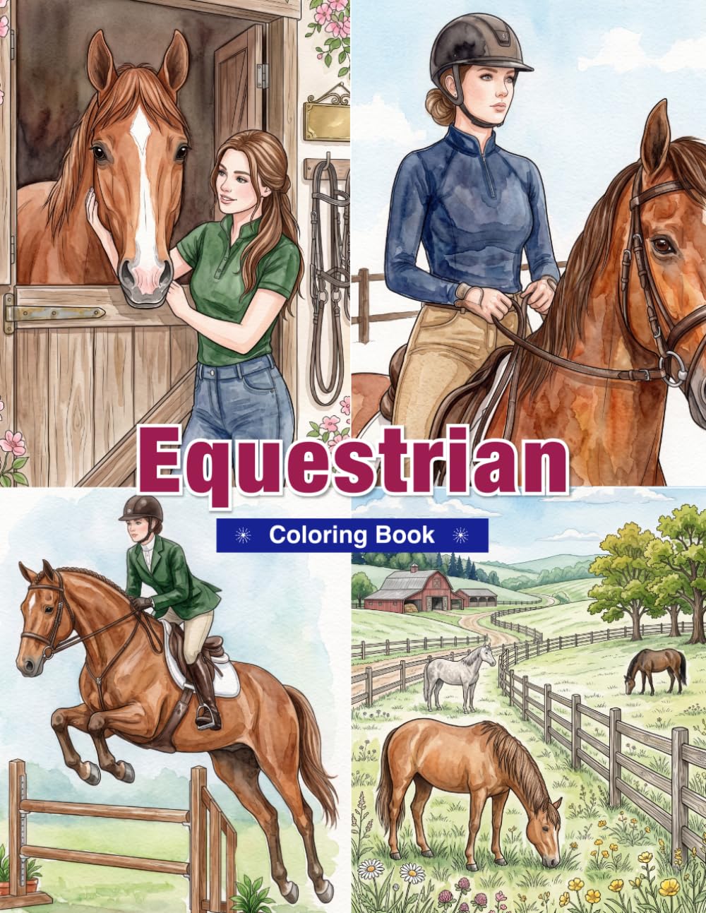 ler totalmente Equestrian Coloring Book for Adults: Women Riders, Horses, Riding Lessons, Stables, Tack, Show Jumping, and Peaceful Countryside Scenes