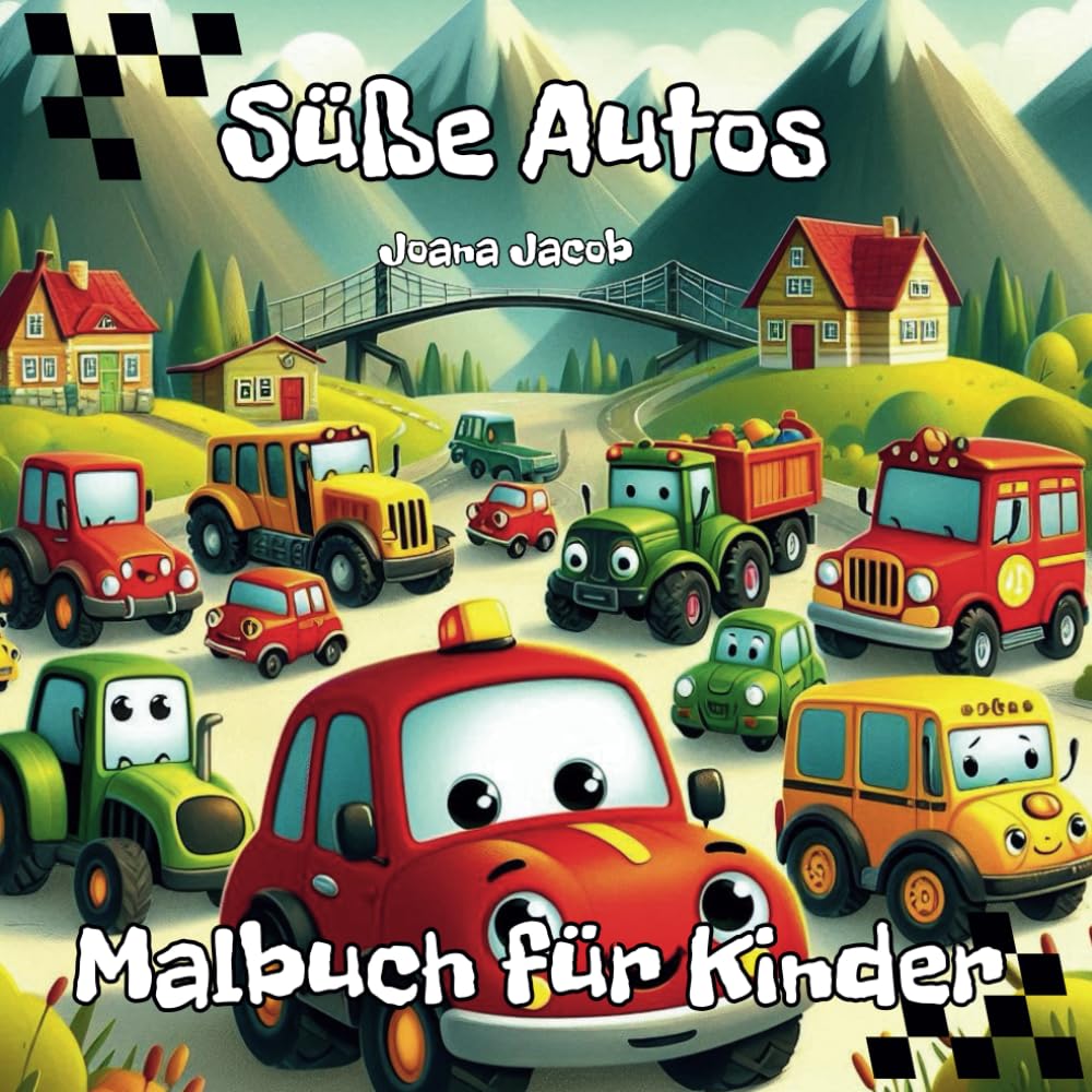 Süße Autos Malbuch für Kinder: Entdecke die bunte Welt der niedlichen Fahrzeuge – Spaß und Kreativität für kleine Künstler! (German Edition)