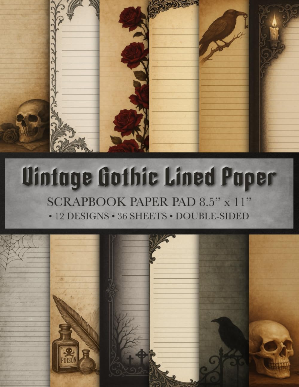 Vintage Gothic Lined Paper Scrapbook Paper Pad 8.5” x 11”: Dark Academia Craft Paper | 36 Double-Sided Sheets for Scrapbooking, Journaling, and Mixed Media Art baixar livro de graça
