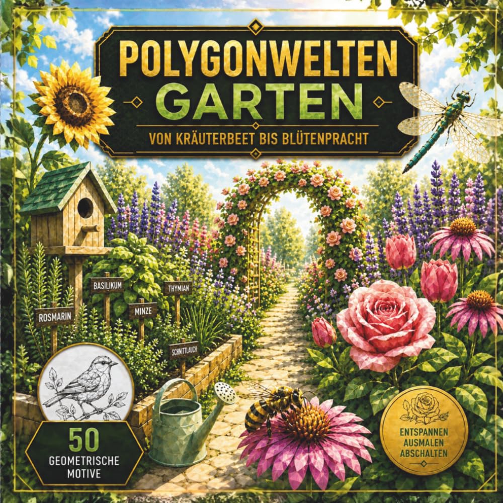 ler totalmente Polygonwelten Garten: Geometrisches Malbuch mit 50 naturnahen Motiven - Von Kräuterbeet bis Blütenpracht (German Edition)