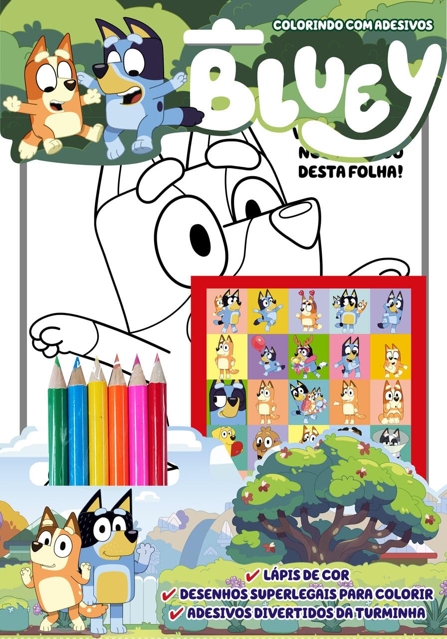 Bluey Colorindo com Adesivos baixar livro de graça