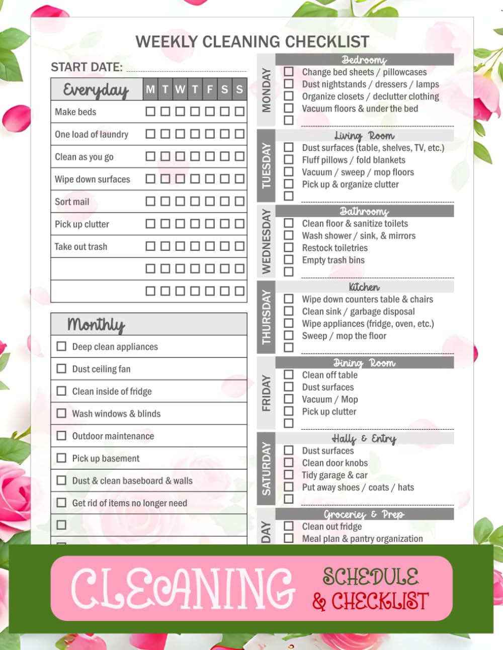 The Ultimate Cleaning Schedule & Checklist for Adults and Teens: Daily, Weekly, and Monthly Cleaning Plans for a Tidy and Organized Home. (109 Pages, 8.5 x 11 Inches). baixar livro de graça