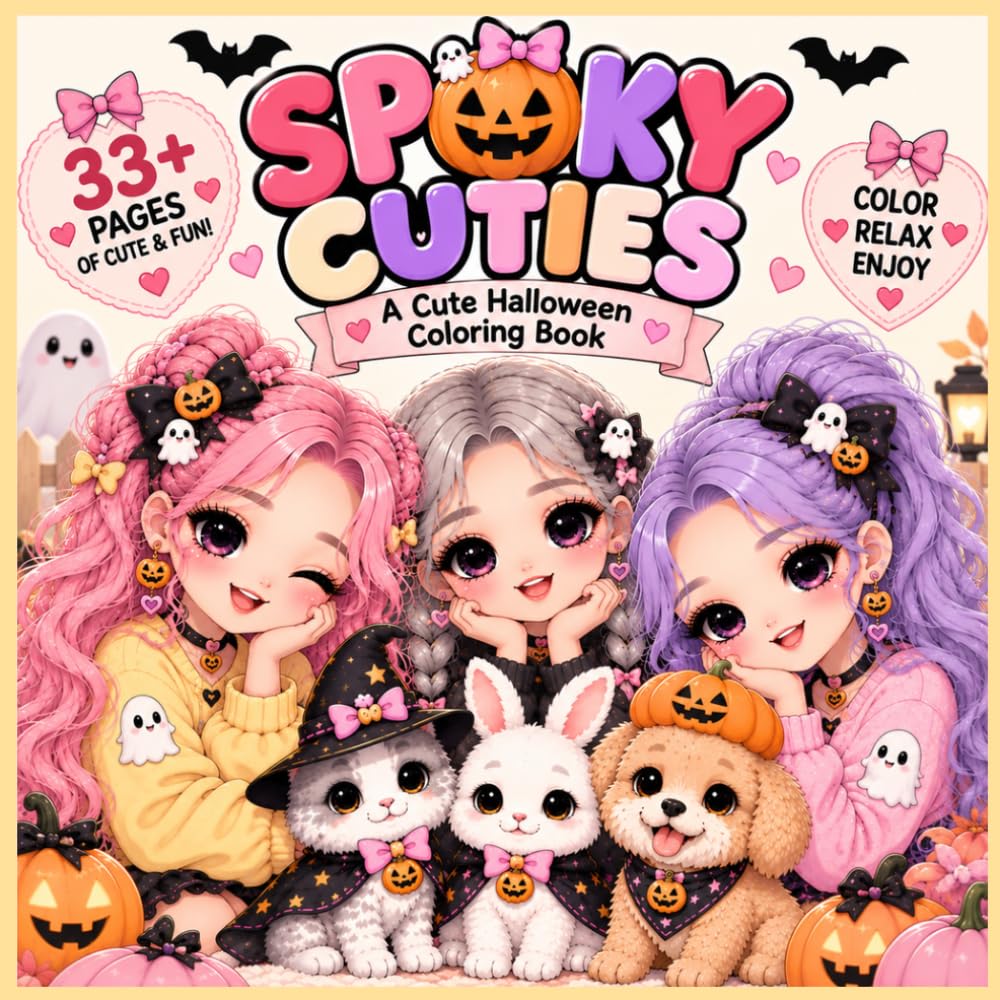 Spooky Cuties: A Cute Halloween Coloring Book with Sweet Pets and Cute Girls baixar livro de graça