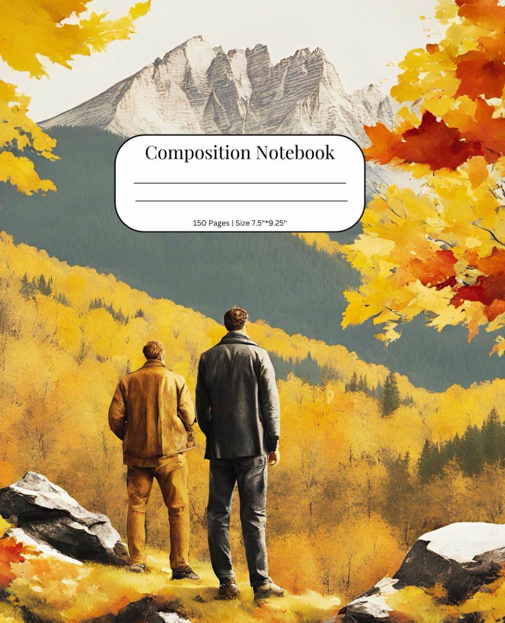 Composition Notebook: College Ruled Notebook with Two mens with fall mountains Illustration 7.5" x 9.25", 150 pages: perfect gift idea for students, office workers, art and nature love baixar livro de graça