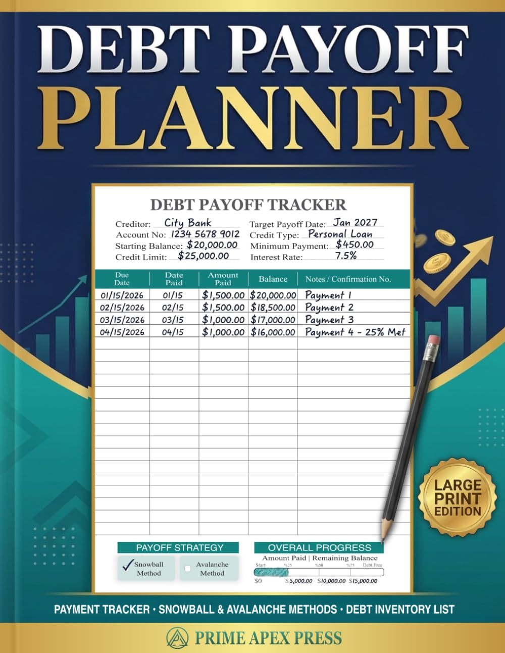 ler totalmente Large Print Debt Payoff Planner: Debt Payment Tracker, Checklist & Debt Inventory for Credit Cards, Loans & Other Debts | Snowball & Avalanche Methods | Undated