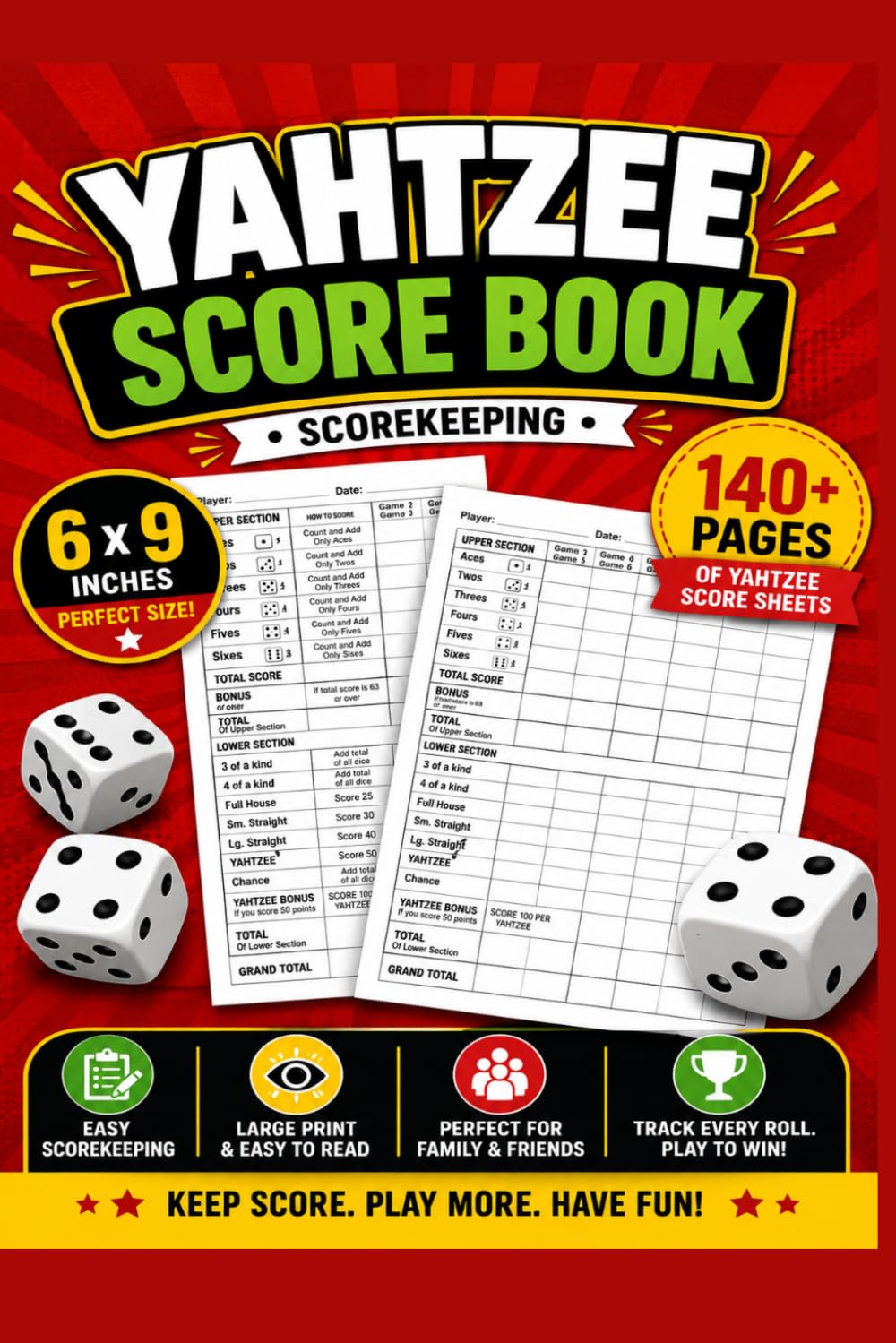 Yahtzee Score Book: Scorekeeping, 6 X 9 Large Print Yahtzee Score Sheets (+140 Pages Yahtzee Score Book) baixar livro de graça