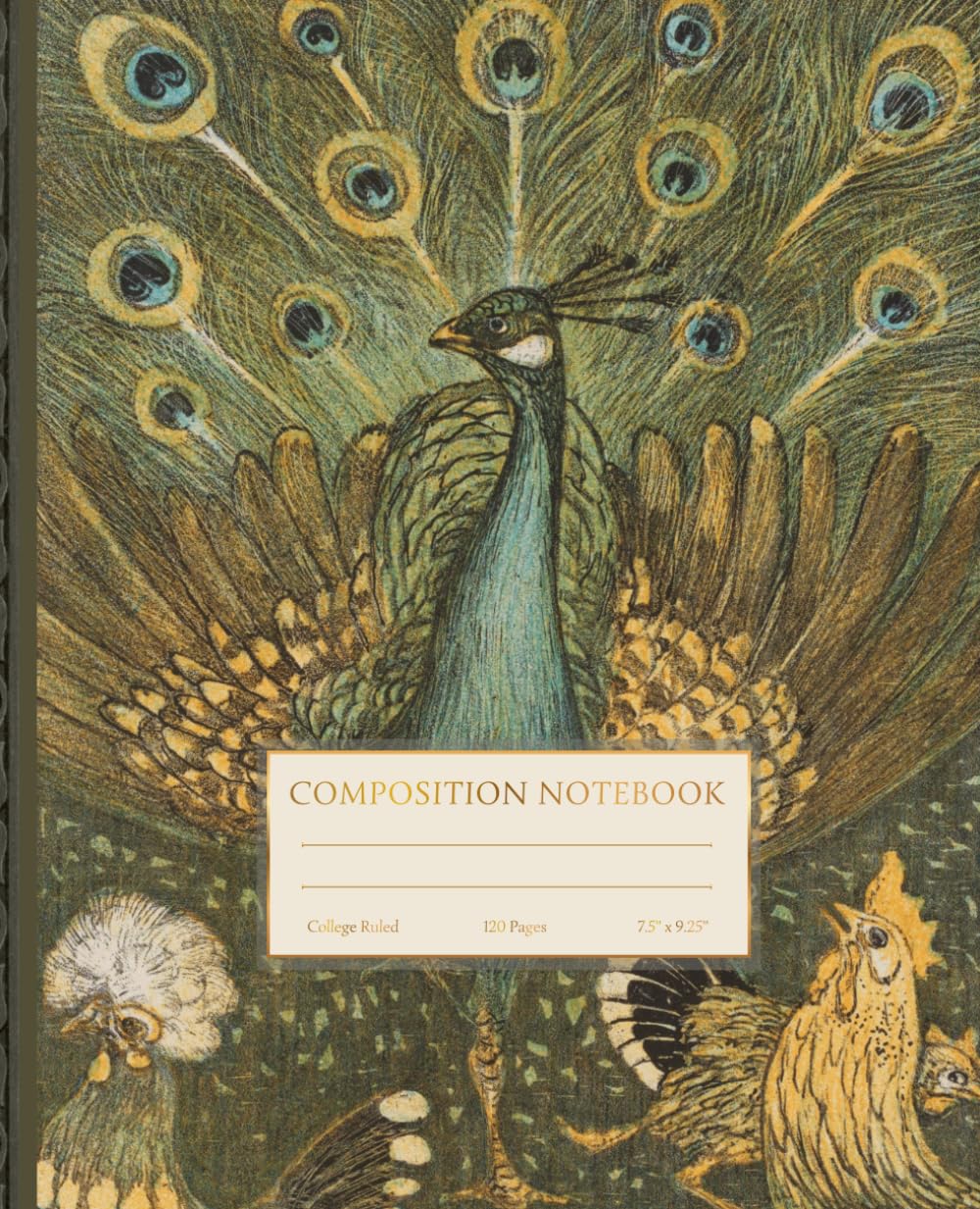 Composition Notebook College Ruled: 120 Pages, 7.5 x 9.25 Inches | Classic Peacock Illustration Cover | Ornate Golden Bird Aesthetic Journal for Students, Teachers, Art & Nature Lovers baixar o livro de graça