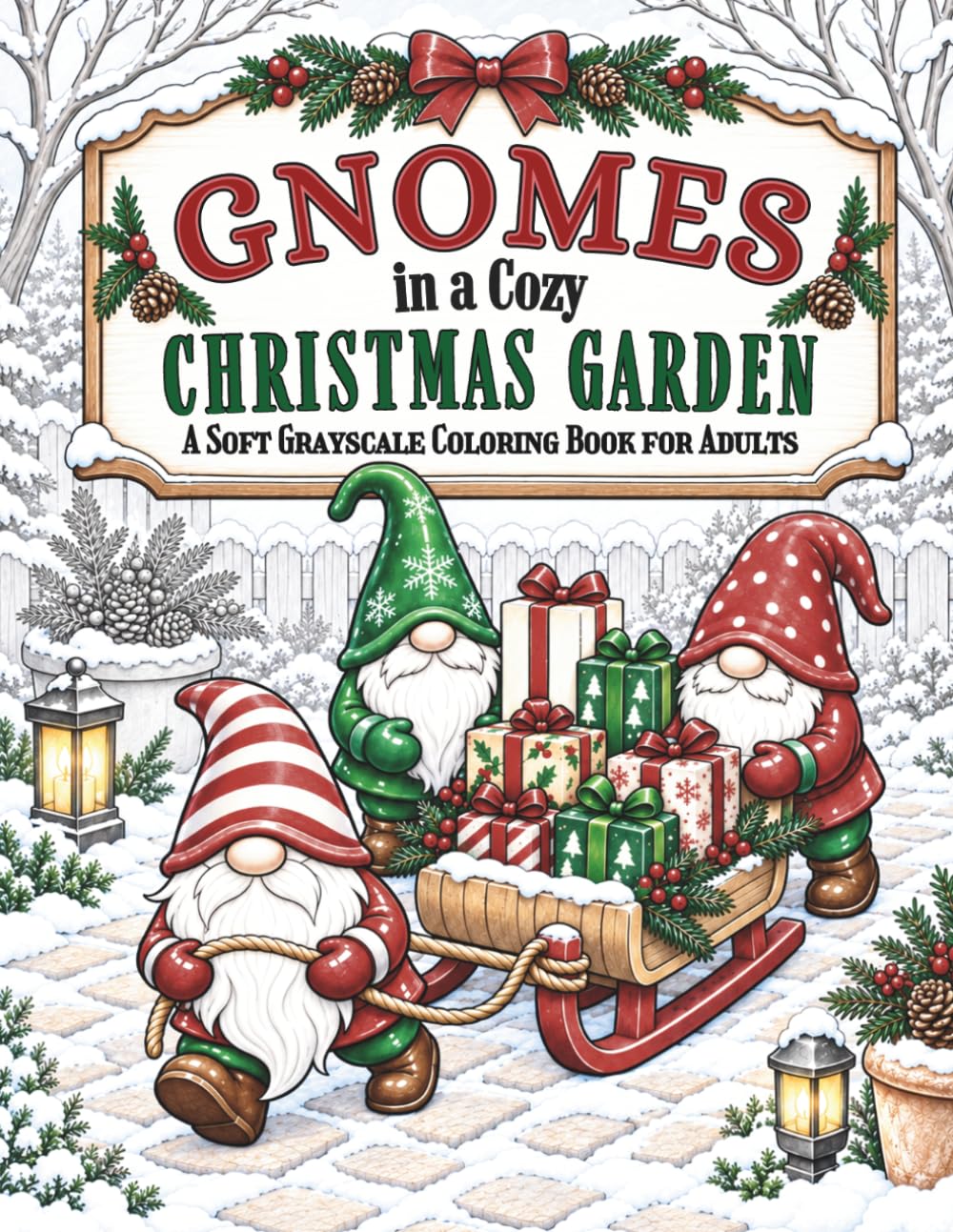 Gnomes in a Cozy Christmas Garden: A Soft Grayscale Coloring Book for Adults baixar livro de graça