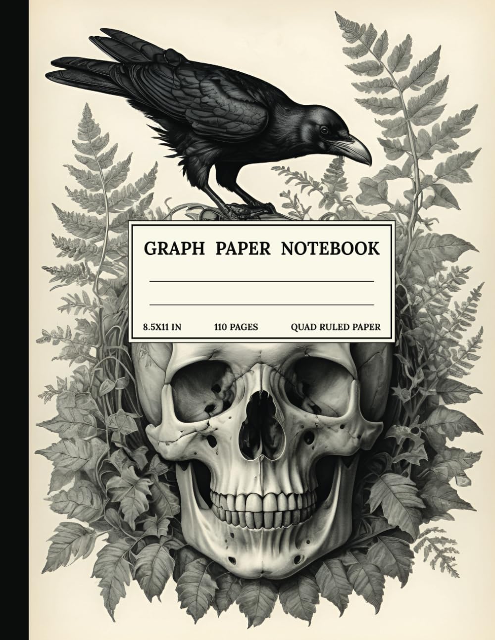 ler totalmente Graph Paper Composition Notebook: Quad Ruled 5x5 Raven Skull Black and White Vintage Gothic Aesthetic Illustration. For Students. College, School, Office & Work