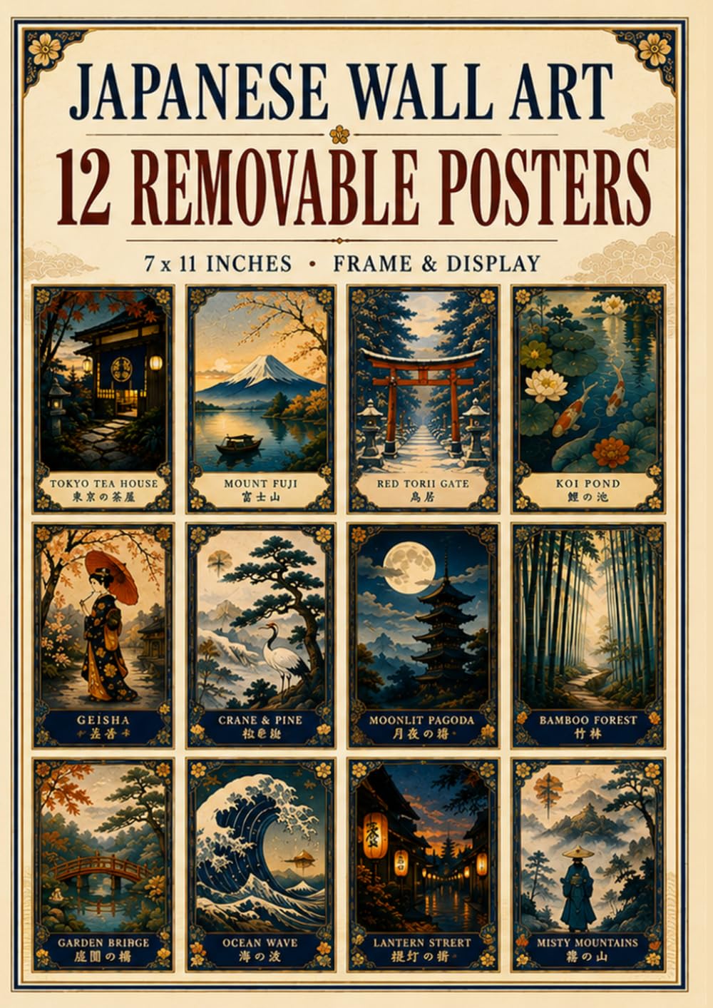 Japanese Wall Art: 12 Removable Posters: Vintage Japan Prints | 7 x 11 Inch Mount Fuji, Torii, Koi & Traditional Japanese Scenes to Frame and Display baixar livro de graça