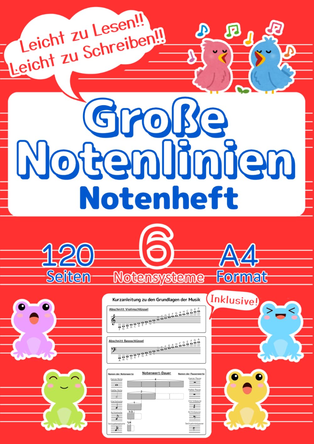 Große Notenlinien Notenheft für Kinder & Anfänger: A4 Format, 120 Seiten, 6 Notensysteme, inklusive Musikgrundlagen-Guide: Leicht beschreibbare... Rot) (Music Notebook Series) (German Edition) baixar o livro de graça
