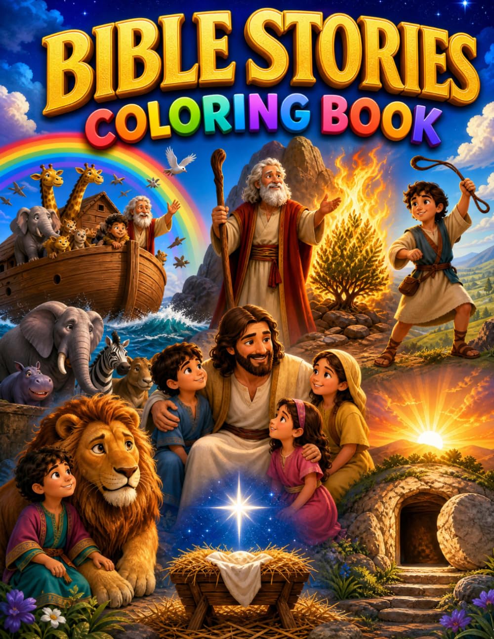 ler totalmente Little Light Bible Stories Coloring Book 50 Gentle Bible Scenes, Simple Line Art, and Heartwarming Lessons for Children Ages 4–8