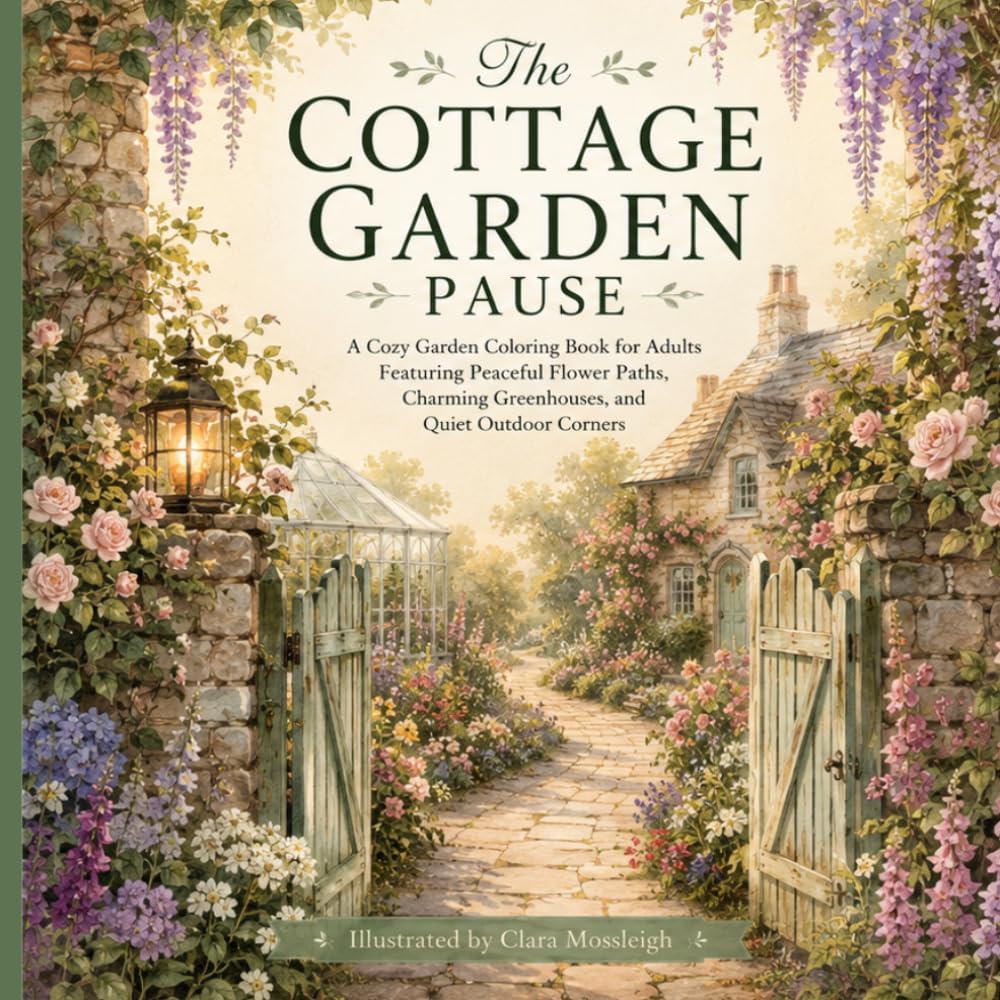 The Cottage Garden Pause: A Cozy Garden Coloring Book for Adults Featuring Peaceful Flower Paths, Charming Greenhouses, and Quiet Outdoor Corners baixar o livro de graça