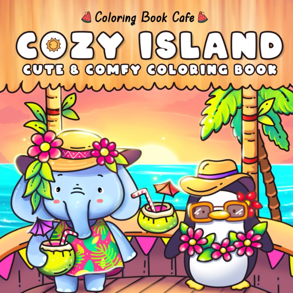 ler totalmente Cozy Island: Tropical Coloring Book for Adults and Teens Featuring Cute Animal Characters and Relaxing Island Adventures