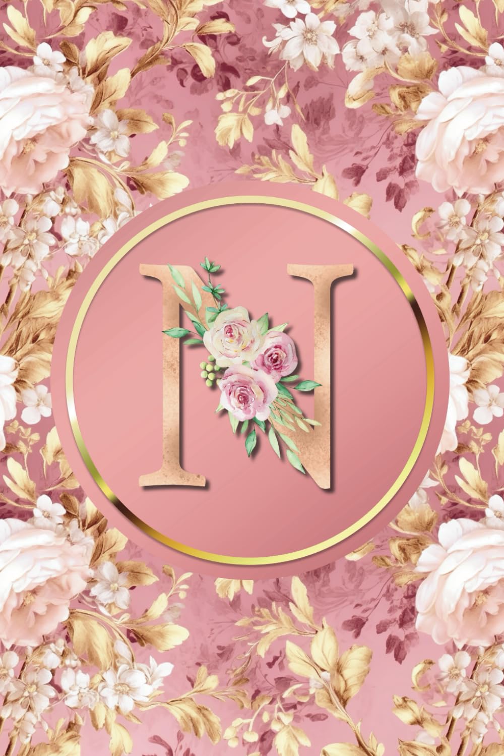 ler totalmente Monogram Notebook N: Pink and Gold Vintage Floral Initial Letter N Monogram College Ruled Notebook for Women and Girls - Personalized Name Journal - Monogrammed Gift