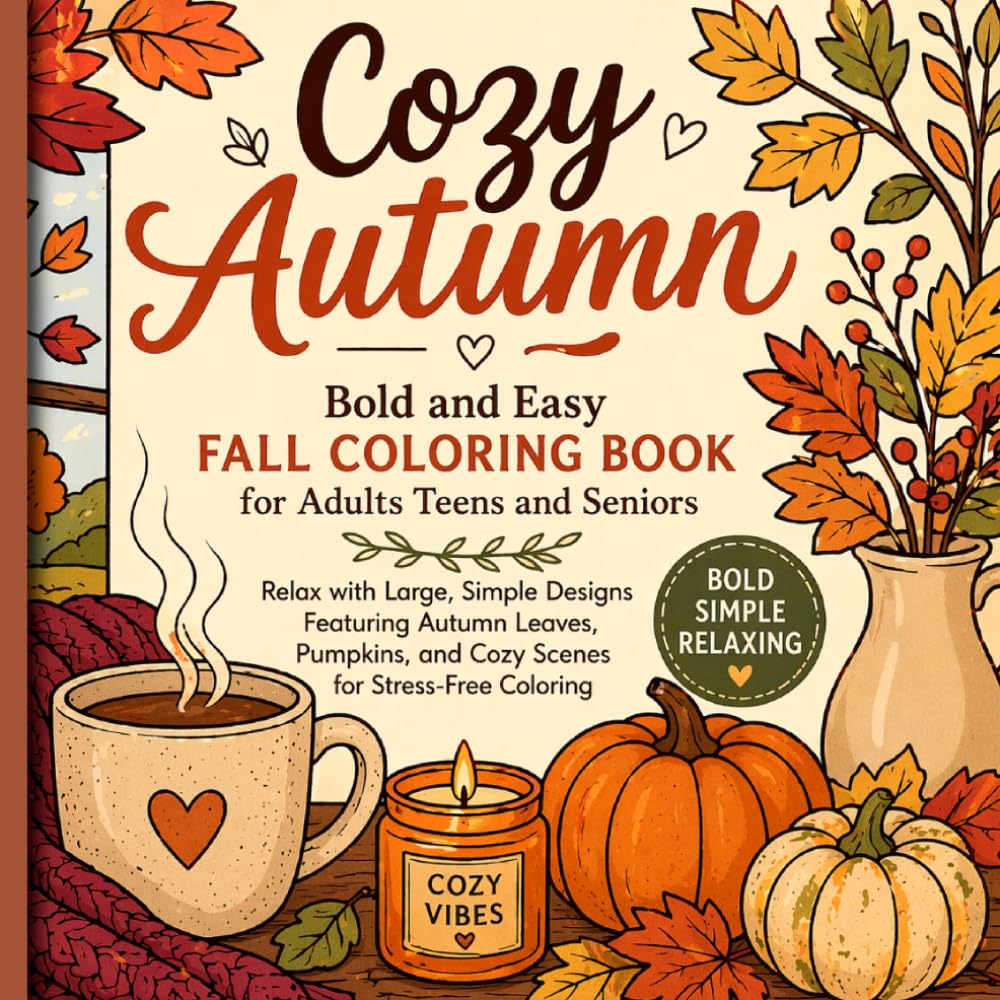 capítulo por capítulo baixar Cozy Autumn: Bold and Easy Fall Coloring Book for Adults Teens and Seniors Relax with Large, Simple Designs Featuring Autumn Leaves, Pumpkins, and Cozy Scenes for Stress-Free Coloring
