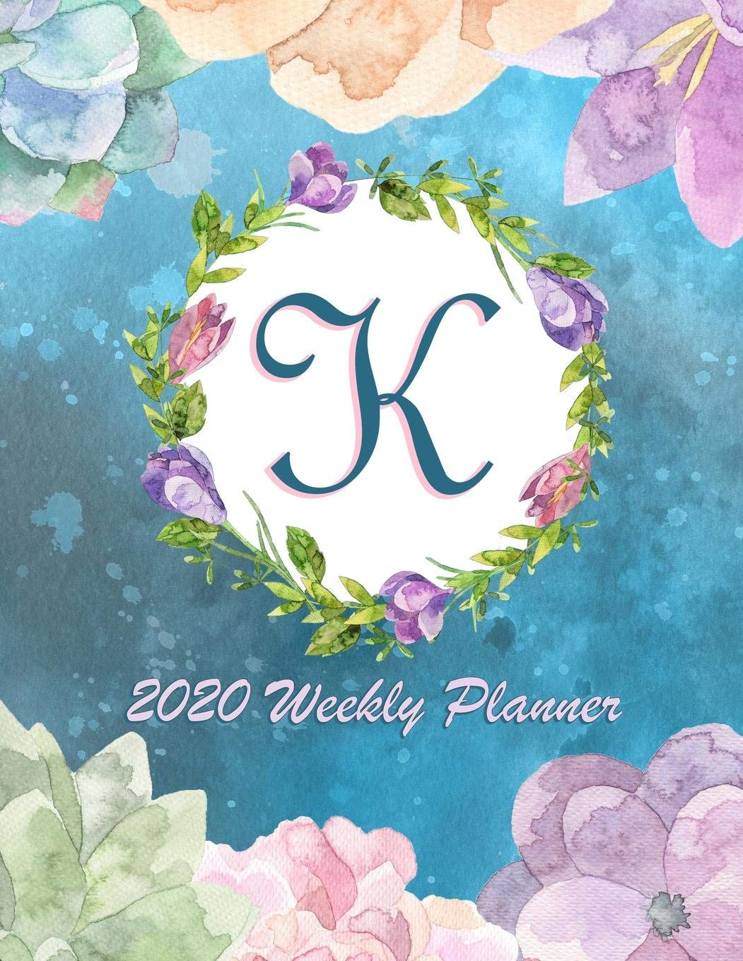 K - 2020 Weekly Planner: Watercolor Monogram Handwritten Initial K with Vintage Retro Floral Wreath Elements, Weekly Personal Organizer, Motivational Planner and Calendar Tracker Scheduler baixar livro de graça