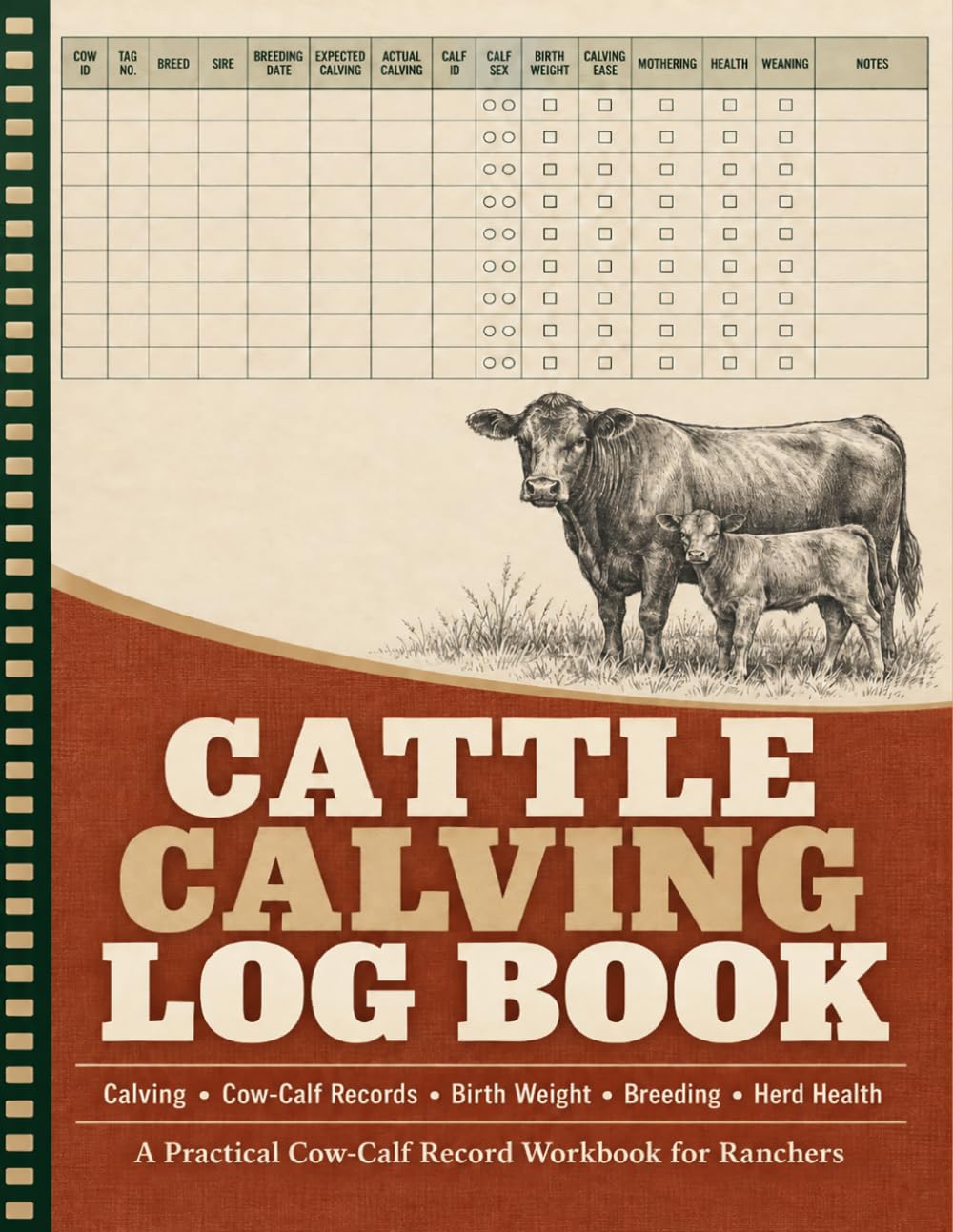 ler totalmente Cattle Calving Log Book: Structured herd birth organizer for ranchers to document dams, sires, delivery dates, calf details, weights, outcomes, and notes