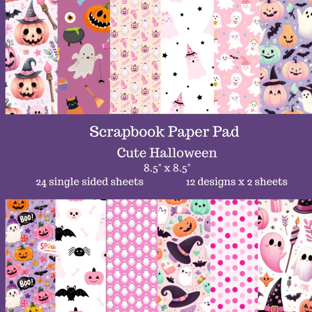 ler totalmente Cute Halloween Scrapbook Paper Pad: 24 Single Sided Sheets of Decorative Paper for Junk Journals, Scrapbooking, Decoupage and Paper Crafts 8.5" x 8.5"