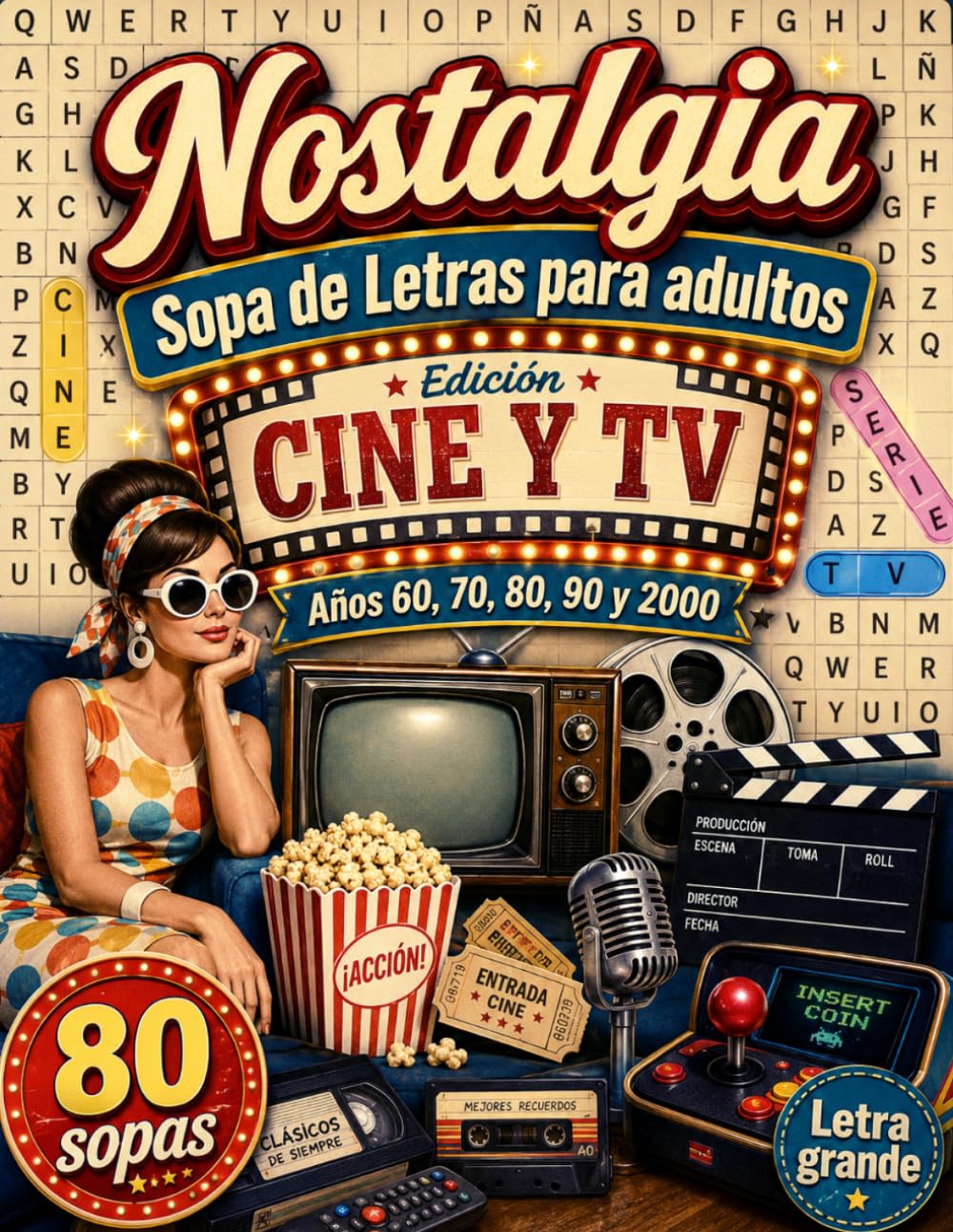 Sopa de Letras con Letra Grande para Mayores: Nostalgia Cine y TV (1960s a 2000s) Ideales para estimular la mente, mejorar la concentración y recordar... (Nostalgia de España) (Spanish Edition) baixar o livro de graça